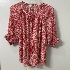 BB Dakota by Steve Madden Red/Pink Floral V Neck Peasant Top Women’s Medium